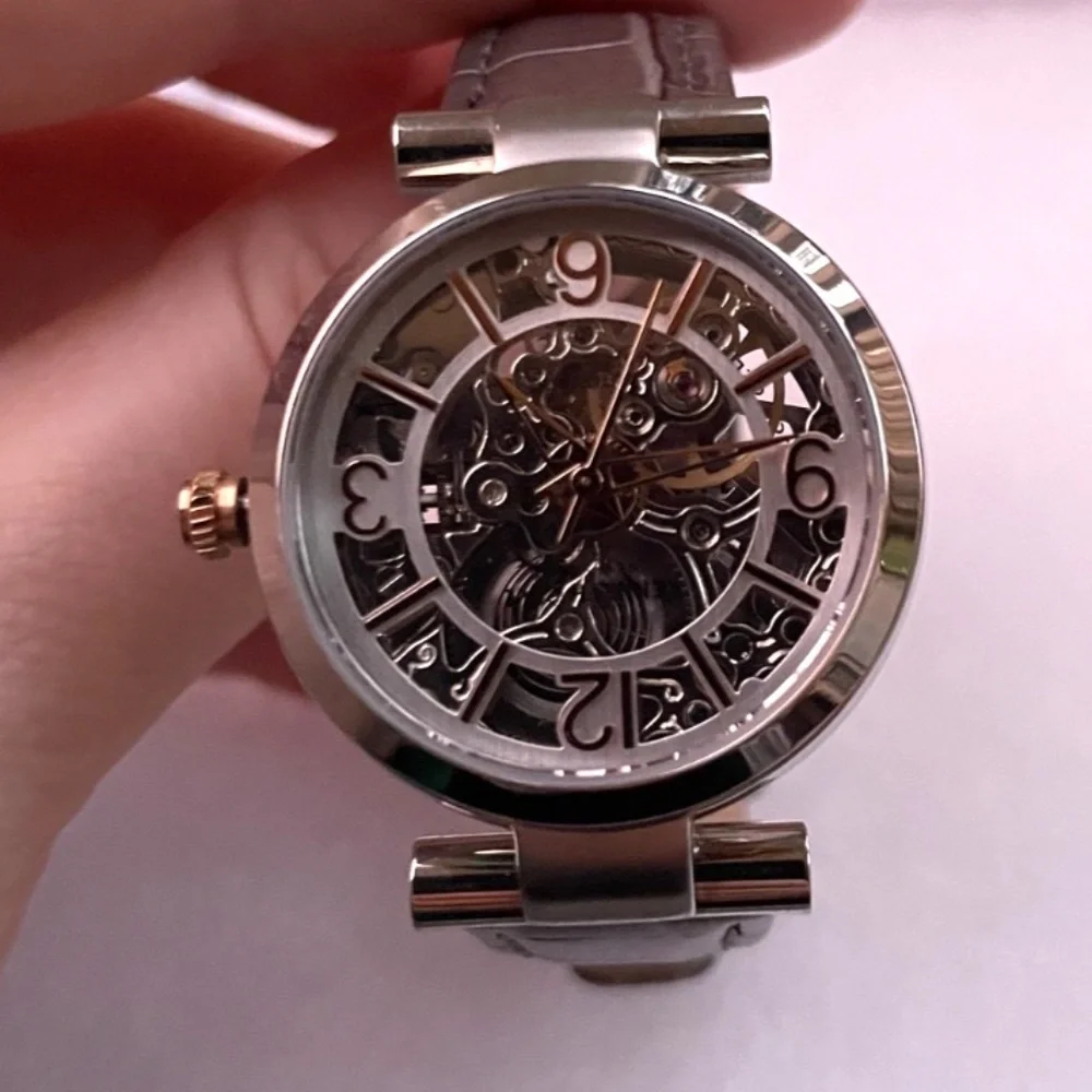 Vintage Kenneth Cole Women's Skeleton water resistant gray leather band Watch